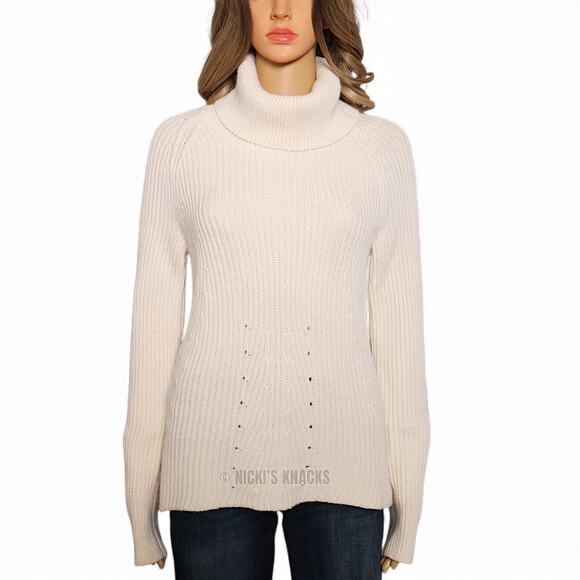 Banana Republic Italian Yarn Merino Wool Turtleneck Sweater Cream Size M - Picture 2 of 10
